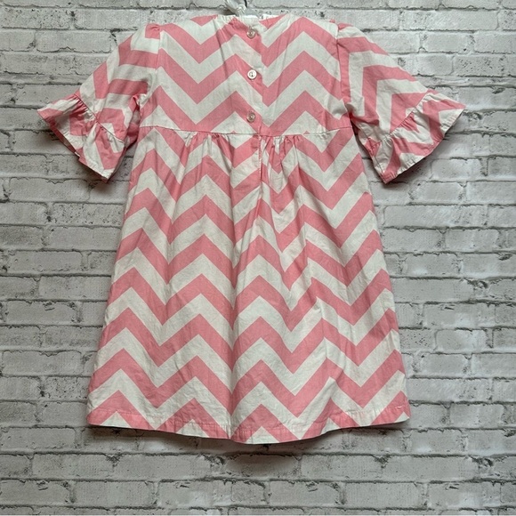 Southern Sunshine Kids 3T Pink White Chevron Ruffle Bell Sleeve Dress - Picture 6 of 8